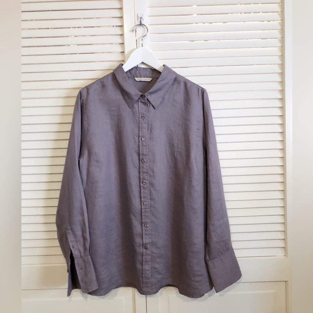 Soft Surroundings Purple Go To Linen Button Down Blouse
